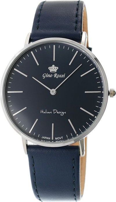 Orë dore për burra Gino Rossi Classic, mekanizëm kuarc, rrip lëkure, blu e errët