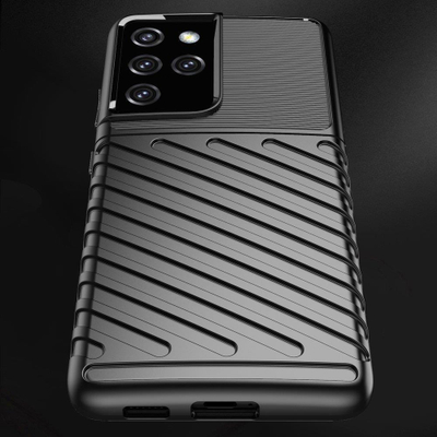 Mbulesë telefoni Hurtel Thunder Case për Samsung Galaxy S22 Ultra, gome TPU e butë, kapak i pasëm i zi