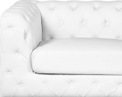Divan 3 vendsh VISSLAND, lëkurë artificiale, stil Chesterfield, i bardhë