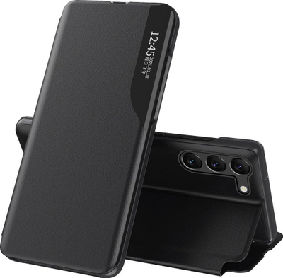 Këllëf Eco Leather me kapak për Xiaomi POCO C65 Redmi 13C, me stand, i zi