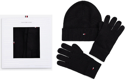 Set për meshkuj Tommy Hilfiger, kapelë + dorëza, i zi