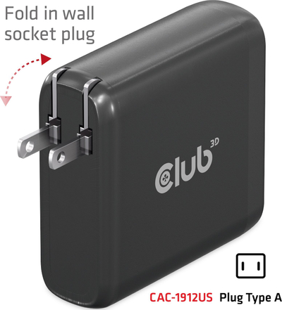Karikues udhëtimi Club 3D CAC-1912, 100W GaN, 2x USB C dhe 2x USB A, i zi