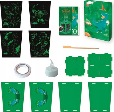 Set krijimi Box Candiy Lantern Scratch Art Totally Twilight Dinosaur, fanar 3D me dinosaur, dritë LED, me ngjyra