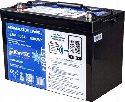 Bateri LiFePO4 Green Cell Kon-TEC 12.8V, 100Ah, me Bluetooth, e zezë