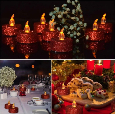 Set qirinjsh dekorativë LED me shkëlqim, 6 copë, 3.8x4 cm, të kuq