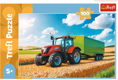 Puzzle Trefl Kids Makineri Bujqësore, 100 pjesë, traktor me rimorkio, shumëngjyrësh