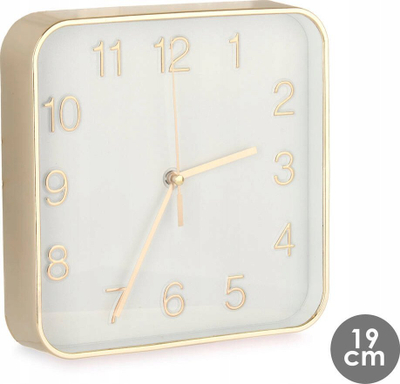 Orë muri katrore 19 cm, ngjyrë ari champagne, plastike