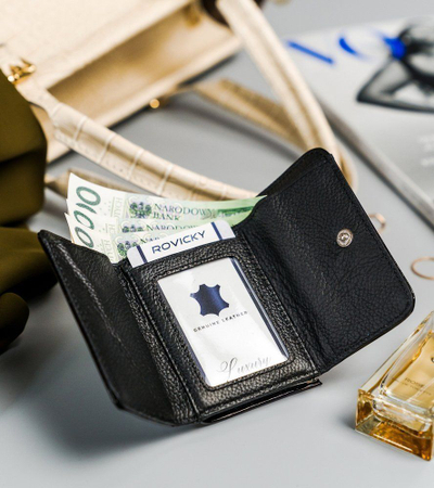 Portofol gocash Lorenti, lëkurë e vërtetë, RFID, i zi