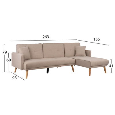Divan-Shtrat i kthyeshëm Panthea 263×155×79 cm (HM3127.06), bezhë