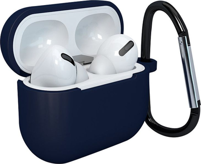 Kuti mbrojtëse për Apple AirPods 3, silikon i butë, me karabinë, blu e errët