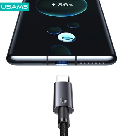 Kabllo USB në USB-C Usams SJ680USB01, 3A, 0.25m, e zezë metalike
