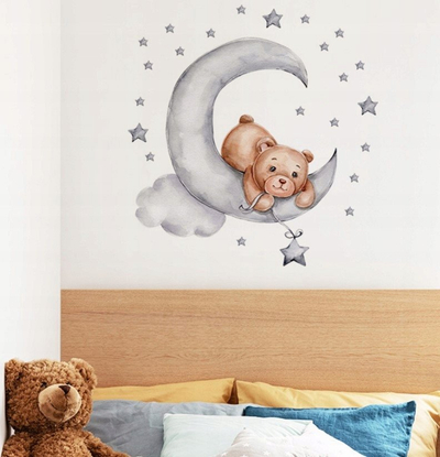 Ngjitëse murale Sipo Bear and Moon, PVC, për dhomë fëmijësh, shumëngjyrëshe