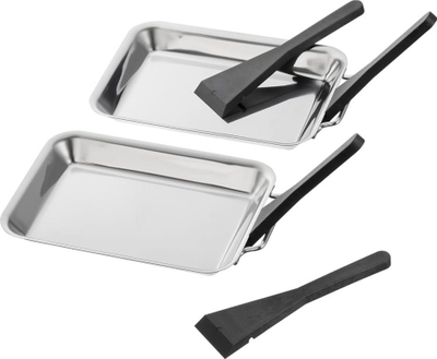 Set tiganësh skare HI BBQ Grill Pan, 6 copë, çelik inoks, argjendtë
