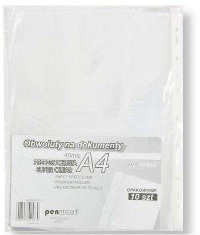 Fletë mbrojtëse plastike Penword A4, 40 mikron, set 10 copë, transparente