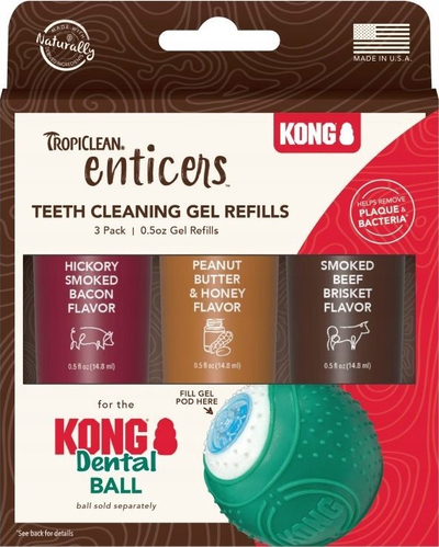 Гел за заби за кучиња TropiClean Enticers, дополнување за KONG Dental Ball, 3 парчиња, 14.8 ml
