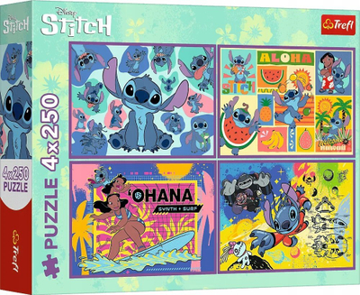 Set puzzle Trefl 4 Puzzles The Extraordinary Stitch, 250 pjesë, shumëngjyrësh