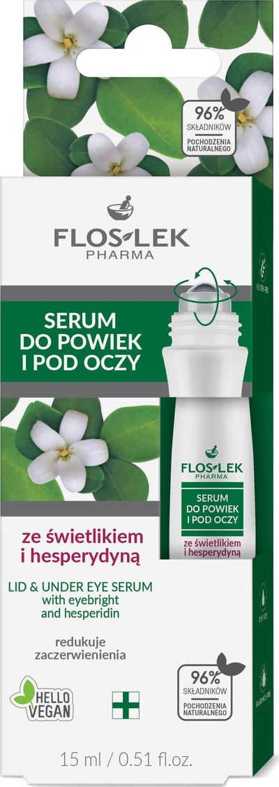 Serum për qepalla dhe poshtë syve Floslek Pharma, me onagër dhe hesperidin, 15 ml