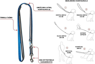 Zinxhir për qen Amiplay 6 në 1 Denim, 100-200cm, 15mm M, blu navy