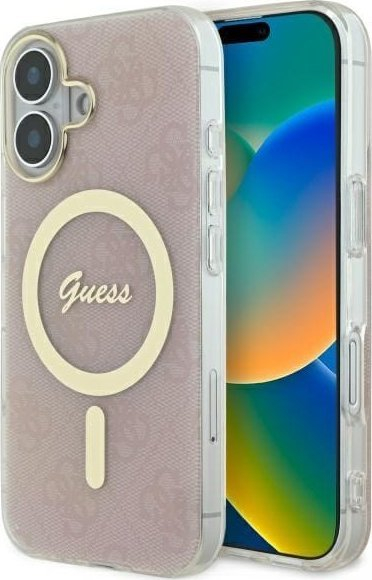 Mbrojtëse telefoni Guess GUHMP16SH4STP për iPhone 16 6.1", kapak i fortë IML 4G, MagSafe, rozë