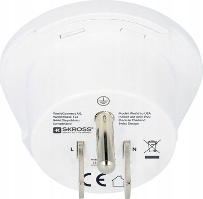 Adapter udhëtimi Skross 1.500221-E World to USA, 125V, 15A, i bardhë