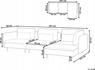 Divan këndor modular EGERIS, 3 vende, shtrirje majtas, bezhë e çelët
