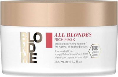 Maskë flokësh Schwarzkopf Blondme All Blondes Rich, rigjeneruese për bionde, 200 ml, transparente