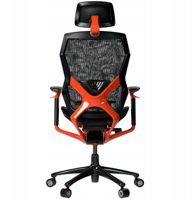 Karrige gaming Logar, tekstil, mban deri 150 kg, e zezë me të kuqe