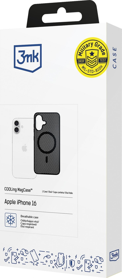 Kuti mbrojtëse 3MK COOLing MagCase për iPhone 16, me MagSafe, antirrëshqitëse, transparente