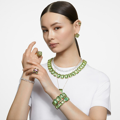 Vathë për femra Swarovski, të Artë/Gjelbër