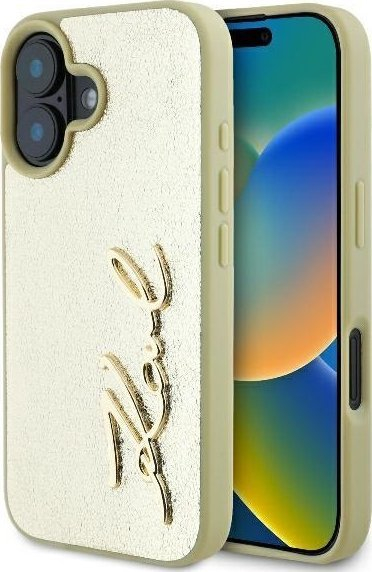 Mbështjellës telefoni Karl Lagerfeld Metal Signature për iPhone 16 6.1", gold