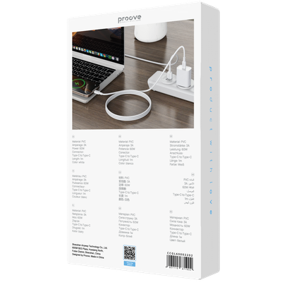 Kabllo karikimi Proove GridLine Type-C në Type-C, 60W, 1m, e bardhë