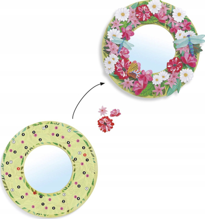 Set kreativ DIY Djeco Floral Softness, 3 pasqyra për zbukurim, ngjitëse mozaik, shumëngjyrësh