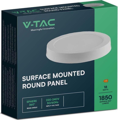 Panel LED sipërfaqësor V-TAC VT-60018-RD, 18W, dritë e bardhë e ftohtë, i bardhë