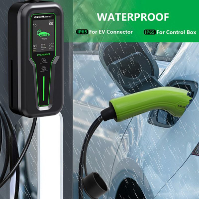 Karikues portativ për makinë elektrike Qoltec Mobile Charger 2in1, Type 2, me rregullim rryme, i zi me jeshile