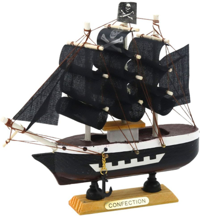 Model dekorativ anije piratësh Collectible, 16x15cm, dru, e zezë