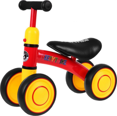 Biçikletë pa pedale SporTrike PettyTrike Z7 Walker, 4 rrota, për kalamaj 1 vjeç, e kuqe e verdhë