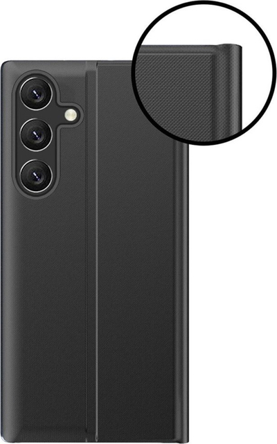 Mbulesë Sleep View për telefon Samsung Galaxy A55, me flip edhe këmbëz për qëndrim, e zezë