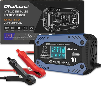 Karikues baterie Qoltec, 12 24V, 10A, me riparim, me ekran LCD