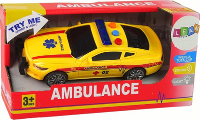 Makina lodër ambulance Leantoys Sports, me drita dhe zë, 22cm, e verdhë