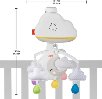 Karusel për krevat bebe Fisher Price Cloud Mobile Soother GRP99, me muzikë dhe dritë nate, i bardhë