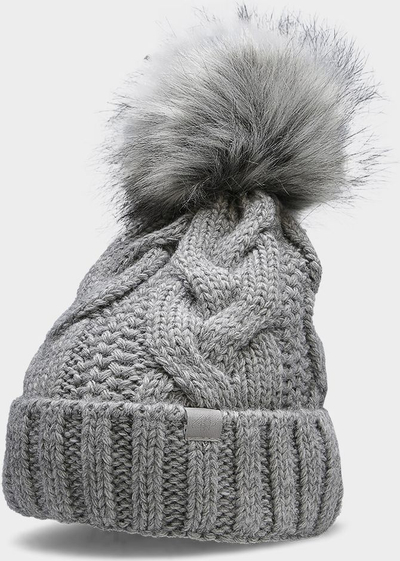 Kapelë dimri për goca 4F H4Z22 CAD010, me pompom, gri e çelët