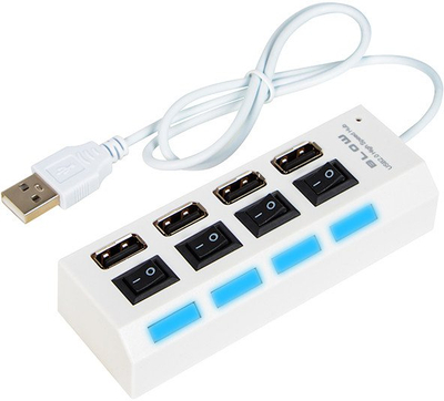 USB HUB 4 порти, USB 2.0, 480 Mb/s, со осветлување