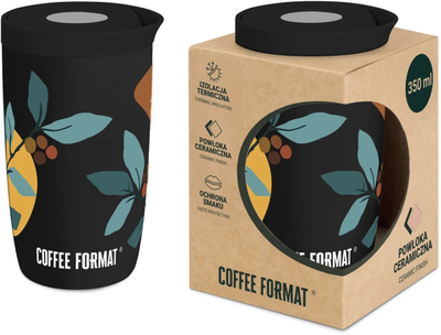 Gotë termike Coffee Format Black, 350 ml, me motiv bime, e zezë