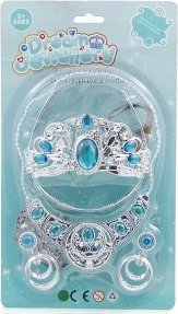 Сет накит за деца ADAR Beauty 514447, дијадема принцеза, ѓердан и обетки, сребрена со сини камчиња