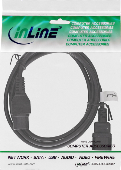 Kabllo zgjatuese rryme InLine IEC-C15 në IEC-C14, 1m, e zezë