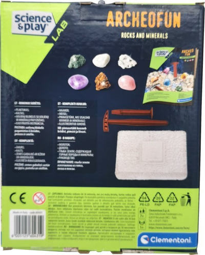 Set edukativ Clementoni Archeo Fun Rocks and Minerals, gërmim me gurë dhe minerale, 7+