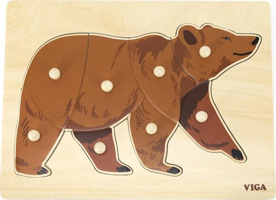 Puzzle druri për fëmijë Viga Toys Montessori Bear, me kunja, arush