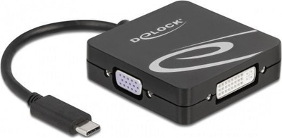 Adapter video DeLOCK 63129, USB Type C në DVI VGA HDMI DisplayPort, 0.1m, i zi
