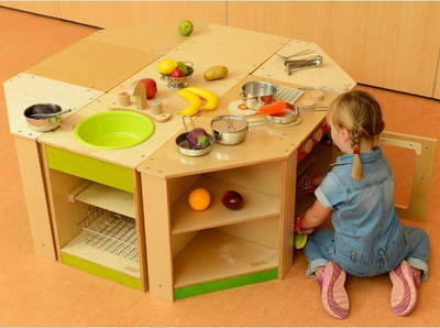 Kabinet këndor druri për kuzhinë lojërash Masterkidz, 39.5 x 39.5 x 52 cm, ngjyrë druri