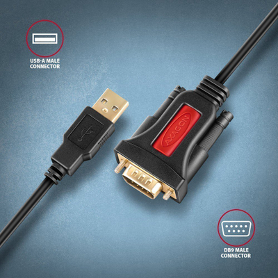 Adapter USB Axagon ADS-1PSN, USB 2.0 në RS-232, kabllo 1.5m, çip Prolific